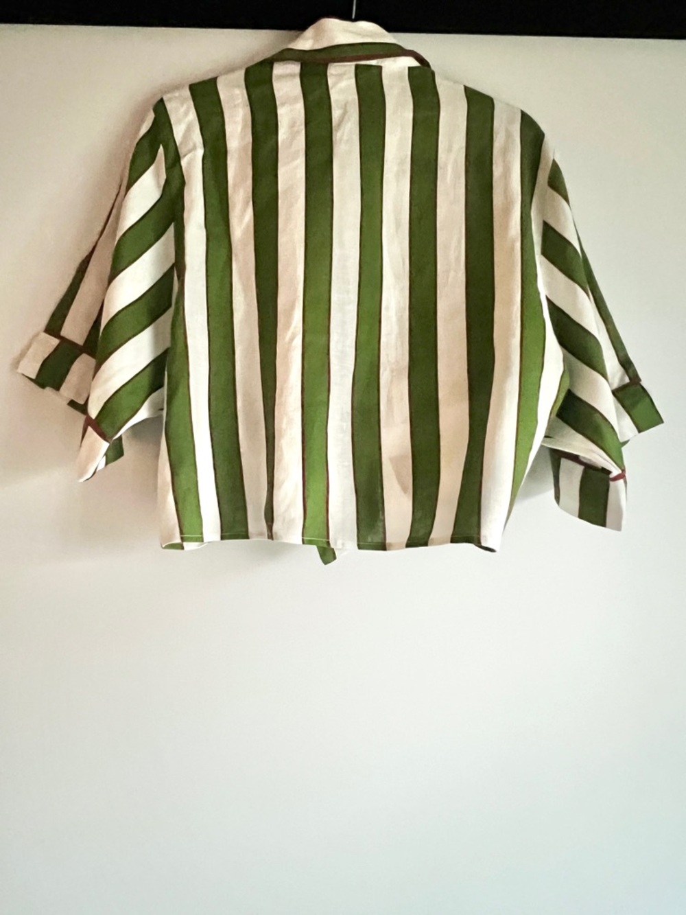 FARM Rio Green Palm Embroidered Linen Stripes Self-Tie Cropped Top Size XL NWT - Picture 7 of 16